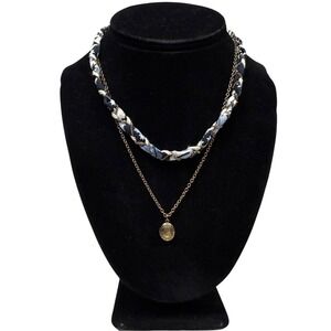 Braided Fabric Choker Chain Locket Charm Necklace Gold Tone Jewelry 8 in L
